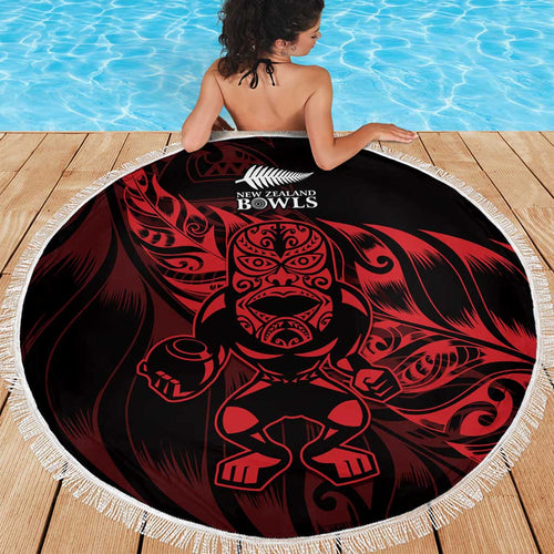 New Zealand Lawn Bowls Beach Blanket Red Maori Warrior Tribal Silver Fern - Aussie Hoodie