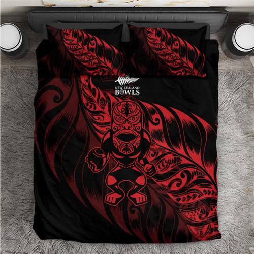 New Zealand Lawn Bowls Bedding Set Red Maori Warrior Tribal Silver Fern - Aussie Hoodie