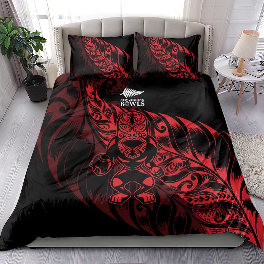 New Zealand Lawn Bowls Bedding Set Red Maori Warrior Tribal Silver Fern - Aussie Hoodie