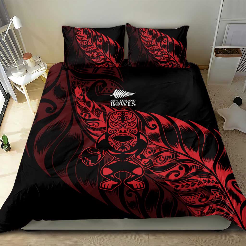 New Zealand Lawn Bowls Bedding Set Red Maori Warrior Tribal Silver Fern - Aussie Hoodie