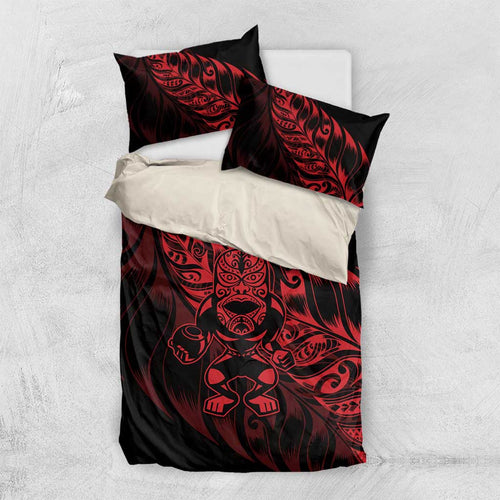 New Zealand Lawn Bowls Bedding Set Red Maori Warrior Tribal Silver Fern - Aussie Hoodie