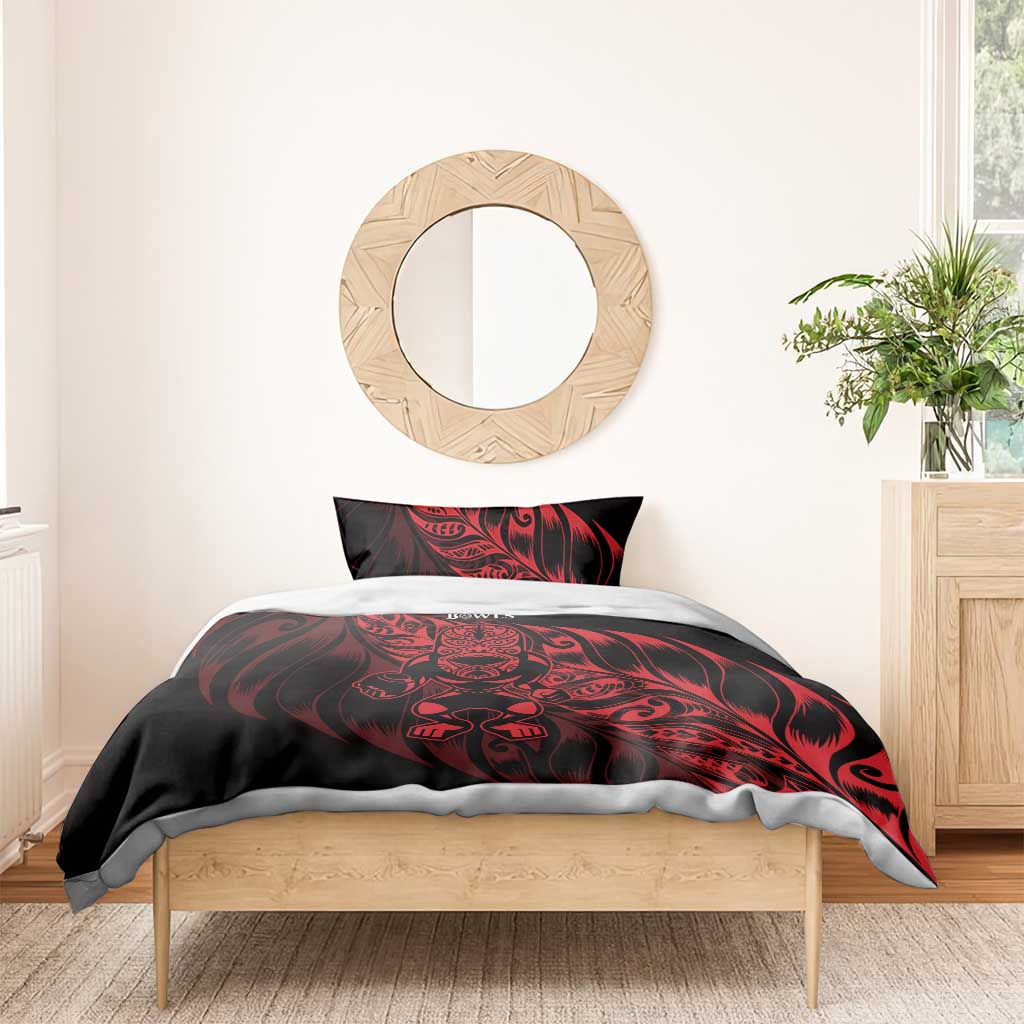New Zealand Lawn Bowls Bedding Set Red Maori Warrior Tribal Silver Fern - Aussie Hoodie