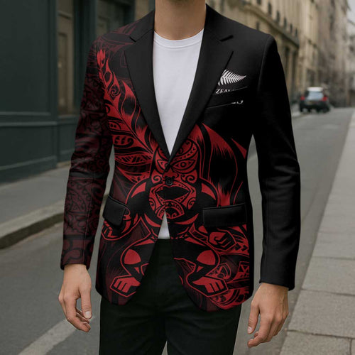 New Zealand Lawn Bowls Custom Blazer Red Maori Warrior Tribal Silver Fern - Aussie Hoodie