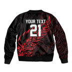 New Zealand Lawn Bowls Custom Bomber Jacket Red Maori Warrior Tribal Silver Fern - Aussie Hoodie