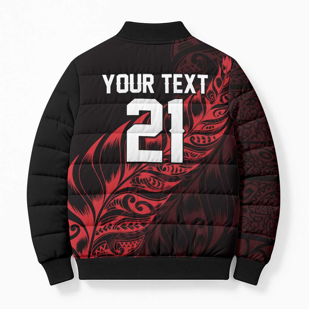 New Zealand Lawn Bowls Custom Bomber Puffer Jacket Red Maori Warrior Tribal Silver Fern - Aussie Hoodie