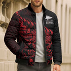 New Zealand Lawn Bowls Custom Bomber Puffer Jacket Red Maori Warrior Tribal Silver Fern - Aussie Hoodie