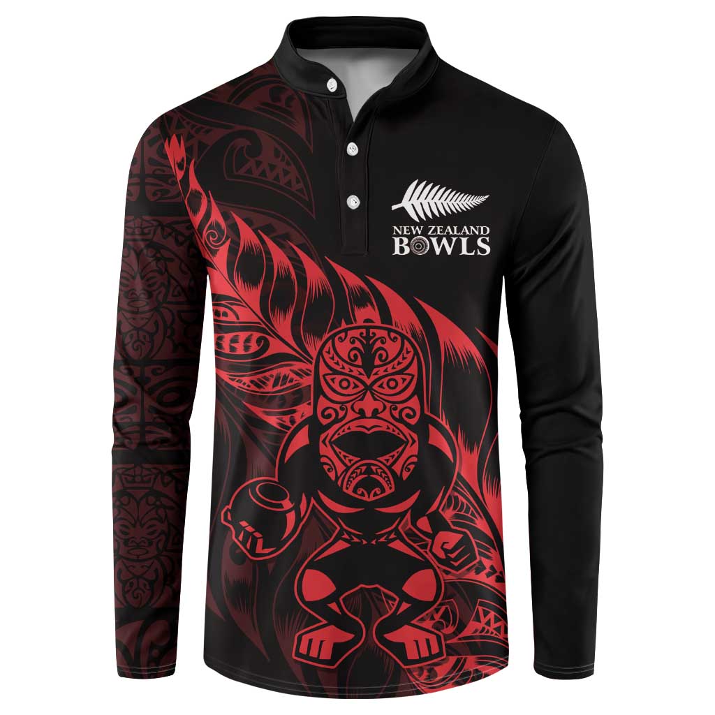 New Zealand Lawn Bowls Custom Button Sweatshirt Red Maori Warrior Tribal Silver Fern - Aussie Hoodie