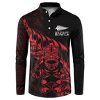 New Zealand Lawn Bowls Custom Button Sweatshirt Red Maori Warrior Tribal Silver Fern - Aussie Hoodie