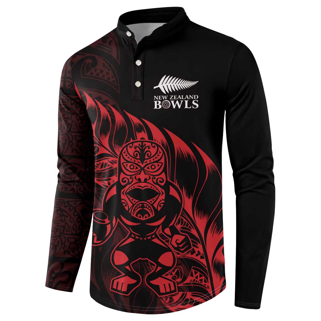 New Zealand Lawn Bowls Custom Button Sweatshirt Red Maori Warrior Tribal Silver Fern - Aussie Hoodie
