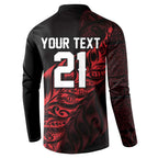 New Zealand Lawn Bowls Custom Button Sweatshirt Red Maori Warrior Tribal Silver Fern - Aussie Hoodie