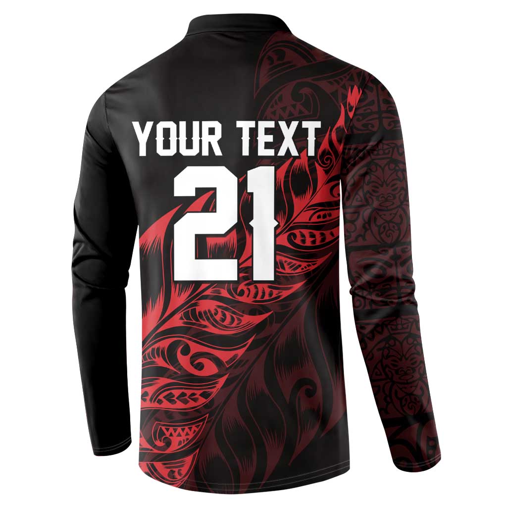 New Zealand Lawn Bowls Custom Button Sweatshirt Red Maori Warrior Tribal Silver Fern - Aussie Hoodie