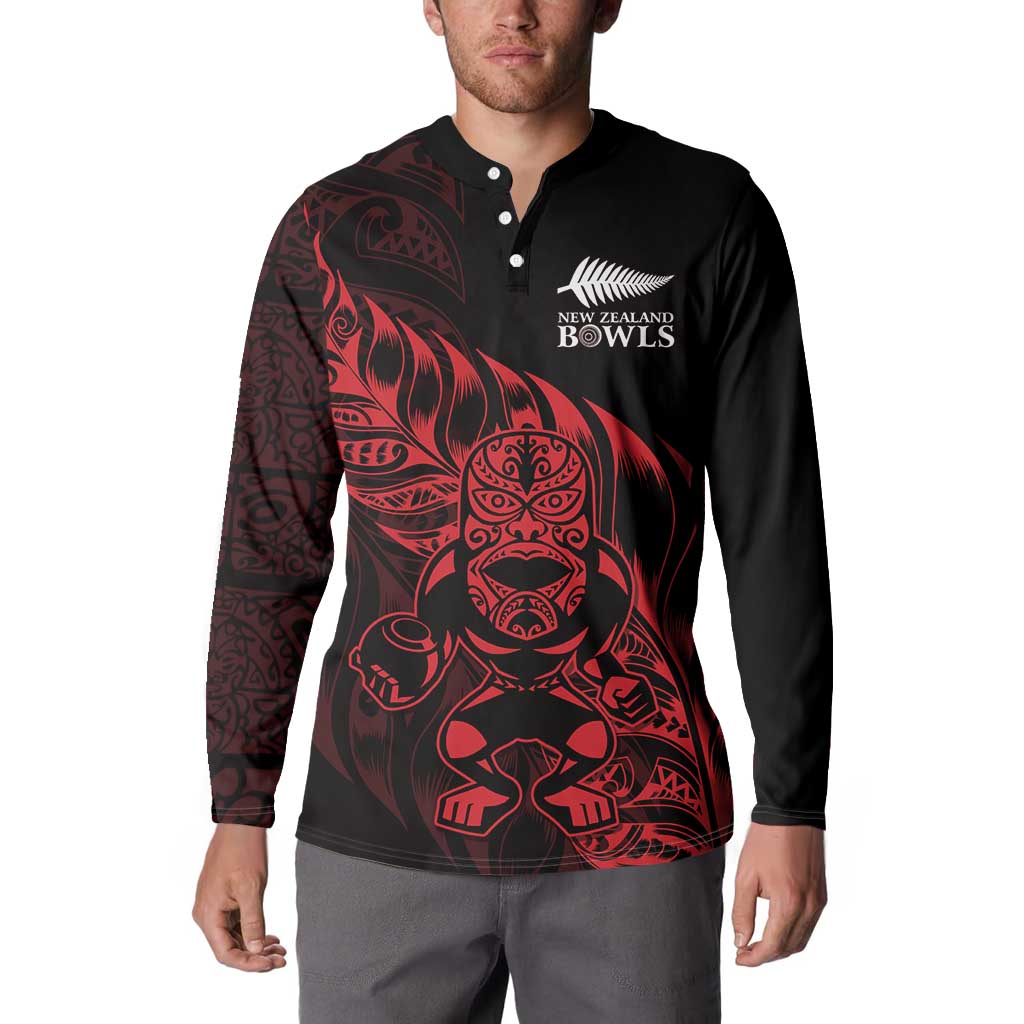 New Zealand Lawn Bowls Custom Button Sweatshirt Red Maori Warrior Tribal Silver Fern - Aussie Hoodie