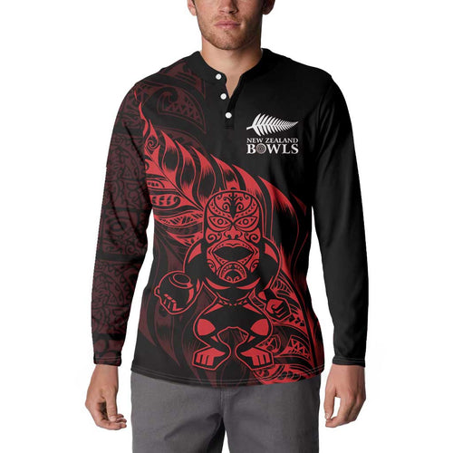New Zealand Lawn Bowls Custom Button Sweatshirt Red Maori Warrior Tribal Silver Fern - Aussie Hoodie
