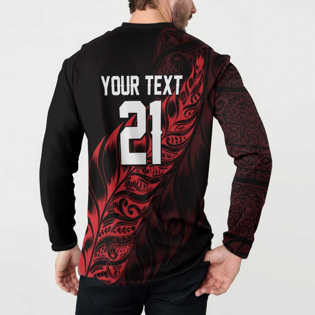 New Zealand Lawn Bowls Custom Button Sweatshirt Red Maori Warrior Tribal Silver Fern - Aussie Hoodie