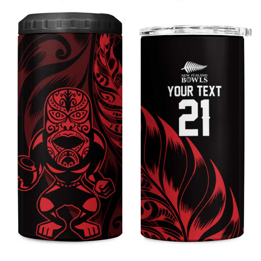 New Zealand Lawn Bowls Custom 4 in 1 Can Cooler Tumbler Red Maori Warrior Tribal Silver Fern - Aussie Hoodie