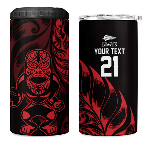 New Zealand Lawn Bowls Custom 4 in 1 Can Cooler Tumbler Red Maori Warrior Tribal Silver Fern - Aussie Hoodie