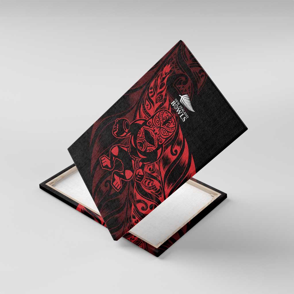 New Zealand Lawn Bowls Canvas Wall Art Red Maori Warrior Tribal Silver Fern - Aussie Hoodie