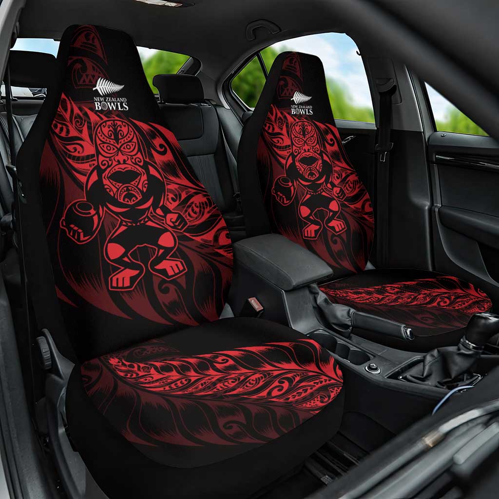 New Zealand Lawn Bowls Car Seat Cover Red Maori Warrior Tribal Silver Fern - Aussie Hoodie