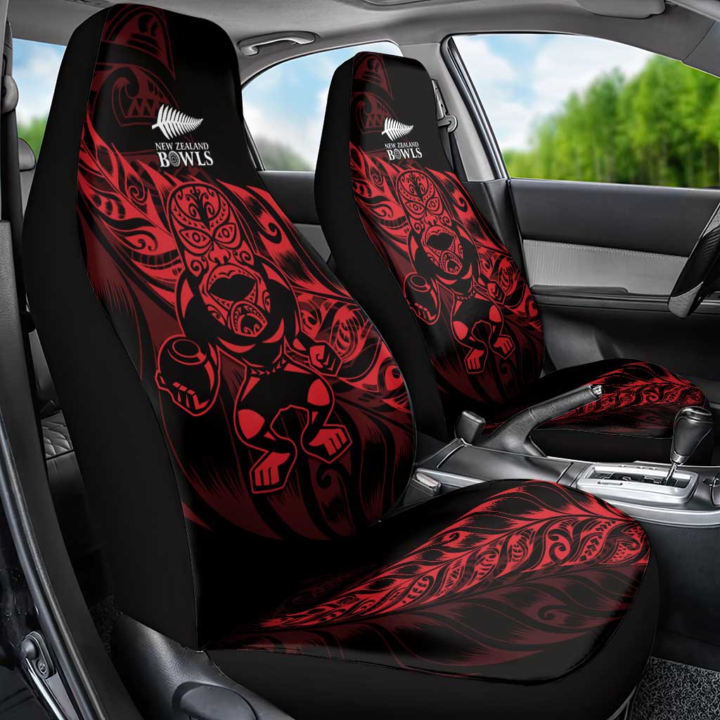 New Zealand Lawn Bowls Car Seat Cover Red Maori Warrior Tribal Silver Fern - Aussie Hoodie