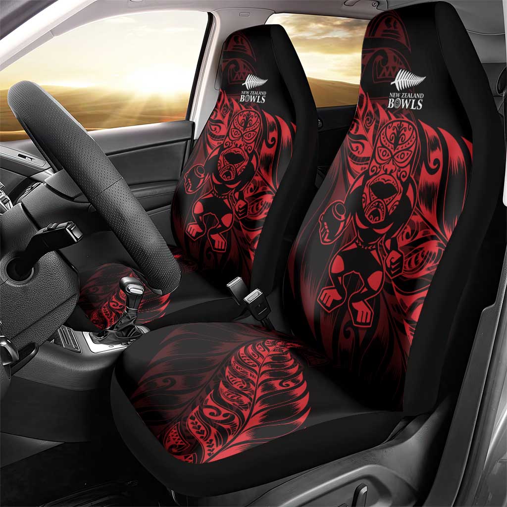 New Zealand Lawn Bowls Car Seat Cover Red Maori Warrior Tribal Silver Fern - Aussie Hoodie