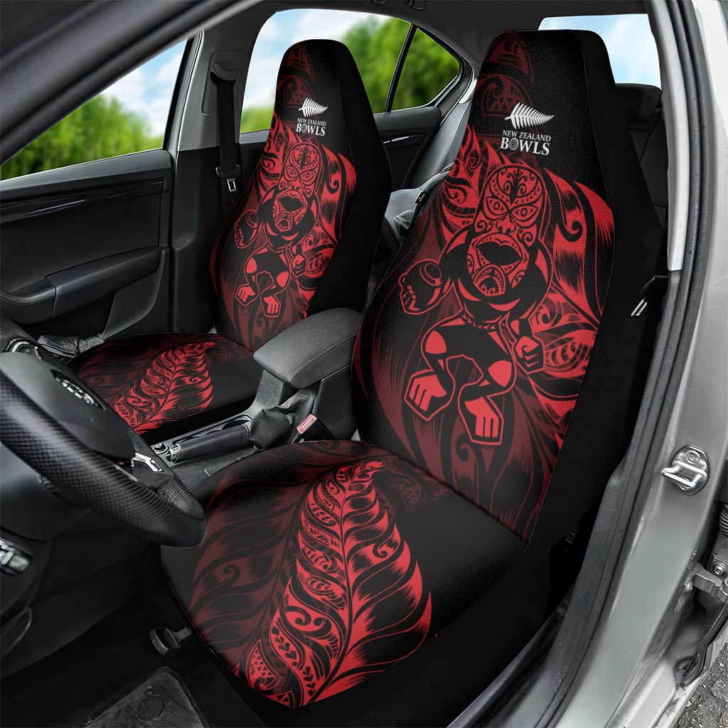 New Zealand Lawn Bowls Car Seat Cover Red Maori Warrior Tribal Silver Fern - Aussie Hoodie
