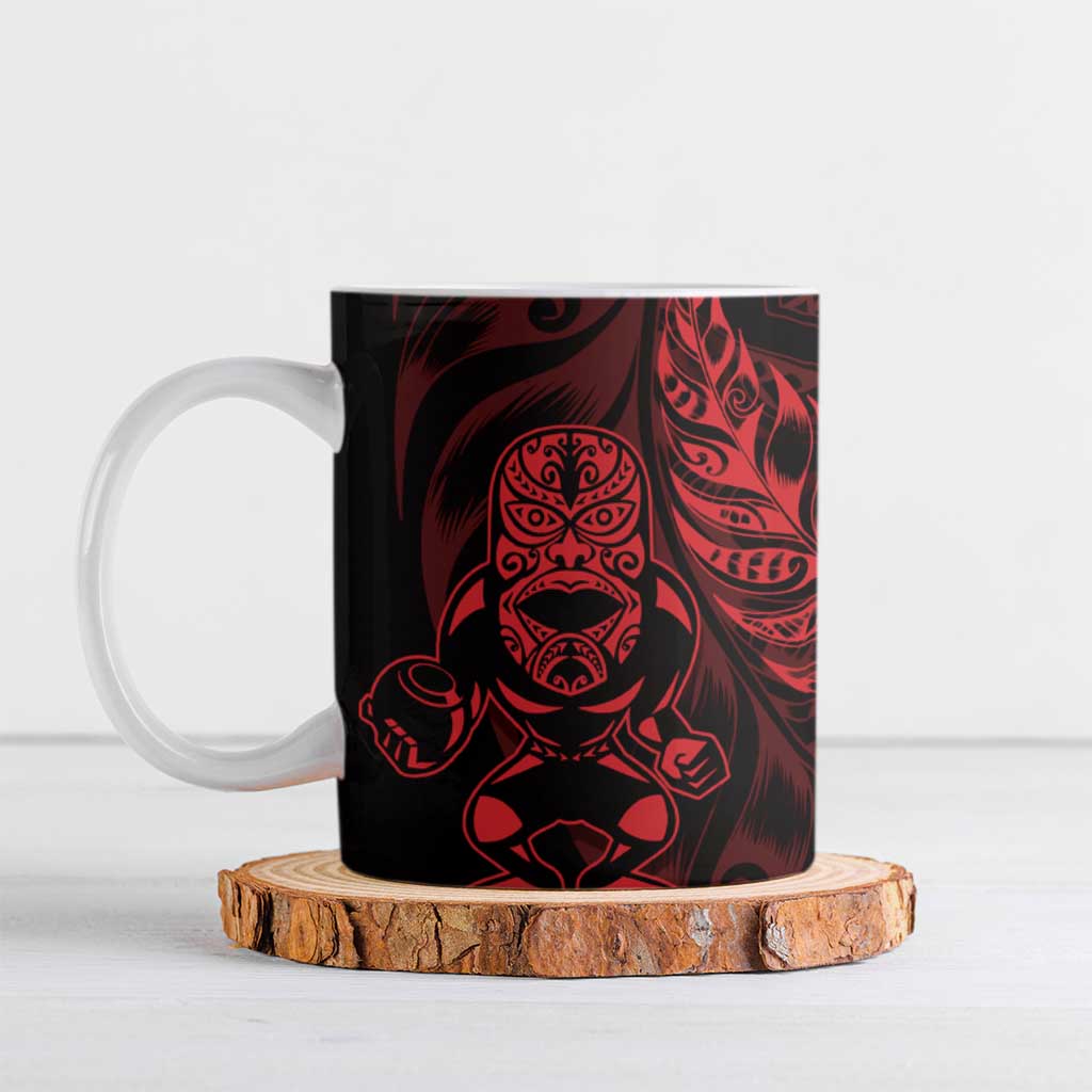 New Zealand Lawn Bowls Custom Ceramic Mug Red Maori Warrior Tribal Silver Fern - Aussie Hoodie