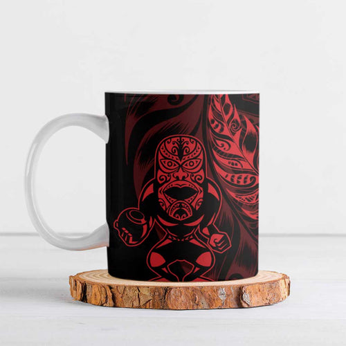 New Zealand Lawn Bowls Custom Ceramic Mug Red Maori Warrior Tribal Silver Fern - Aussie Hoodie