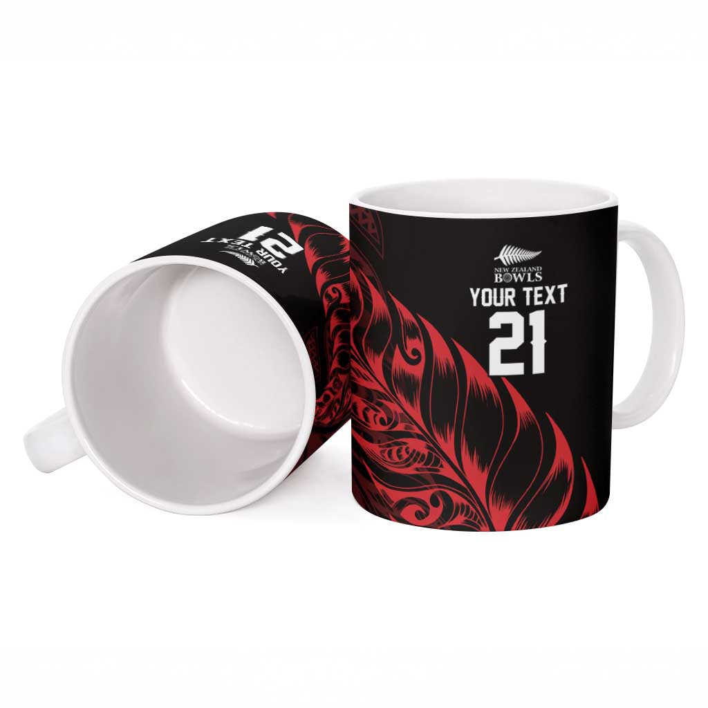New Zealand Lawn Bowls Custom Ceramic Mug Red Maori Warrior Tribal Silver Fern - Aussie Hoodie