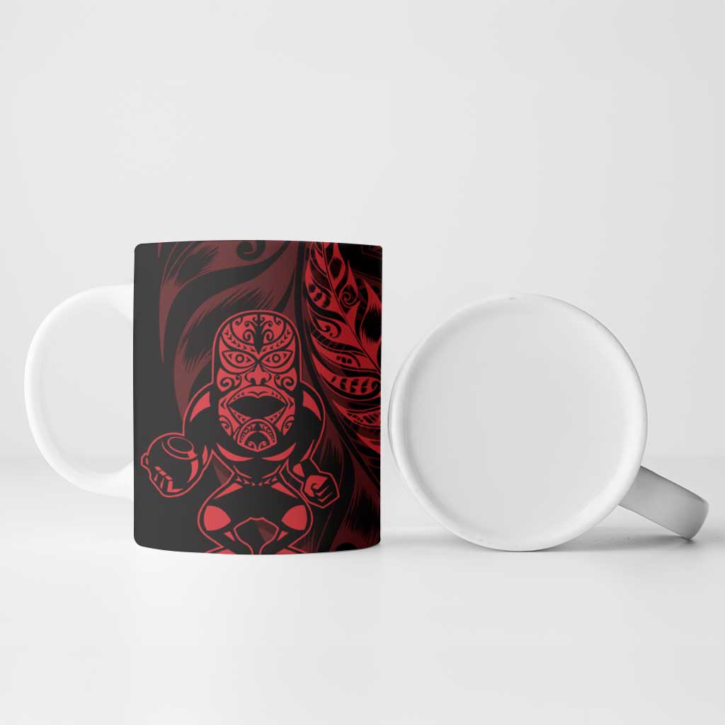 New Zealand Lawn Bowls Custom Ceramic Mug Red Maori Warrior Tribal Silver Fern - Aussie Hoodie