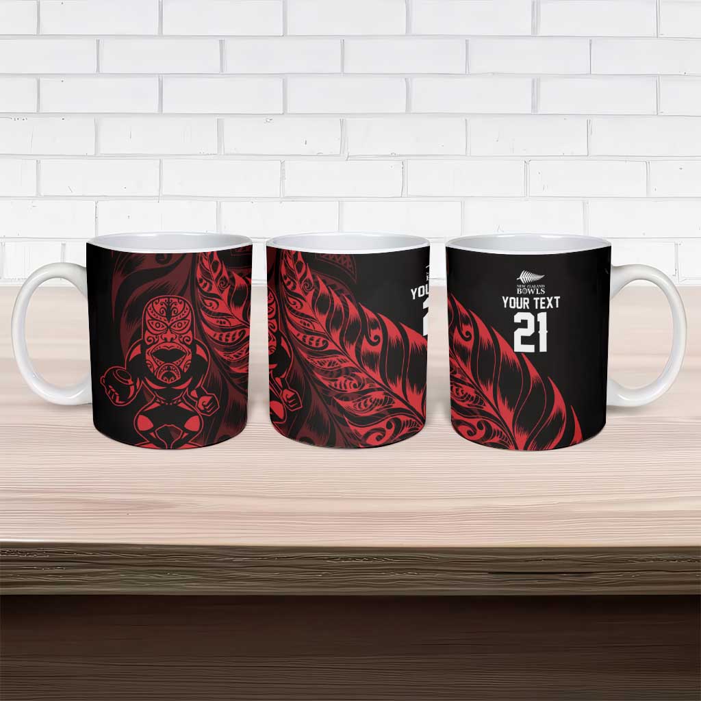 New Zealand Lawn Bowls Custom Ceramic Mug Red Maori Warrior Tribal Silver Fern - Aussie Hoodie