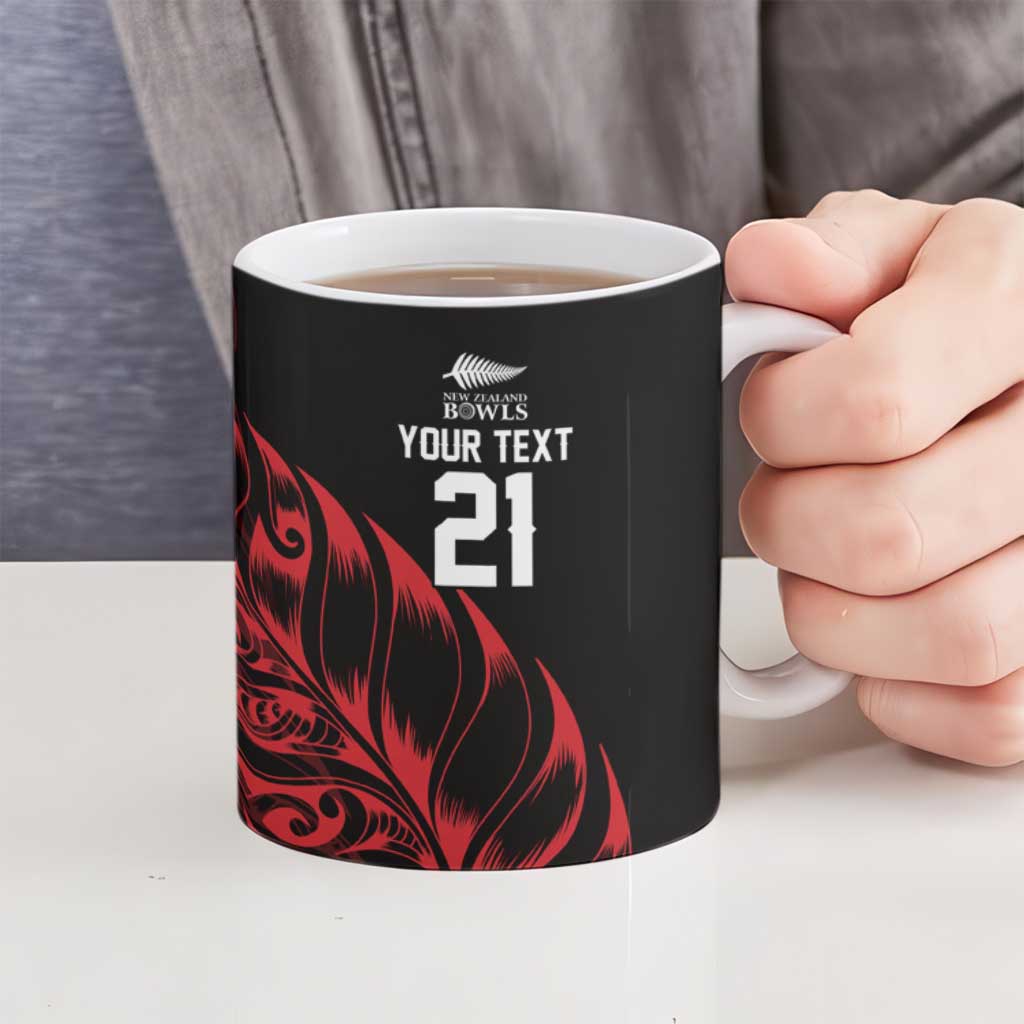 New Zealand Lawn Bowls Custom Ceramic Mug Red Maori Warrior Tribal Silver Fern - Aussie Hoodie