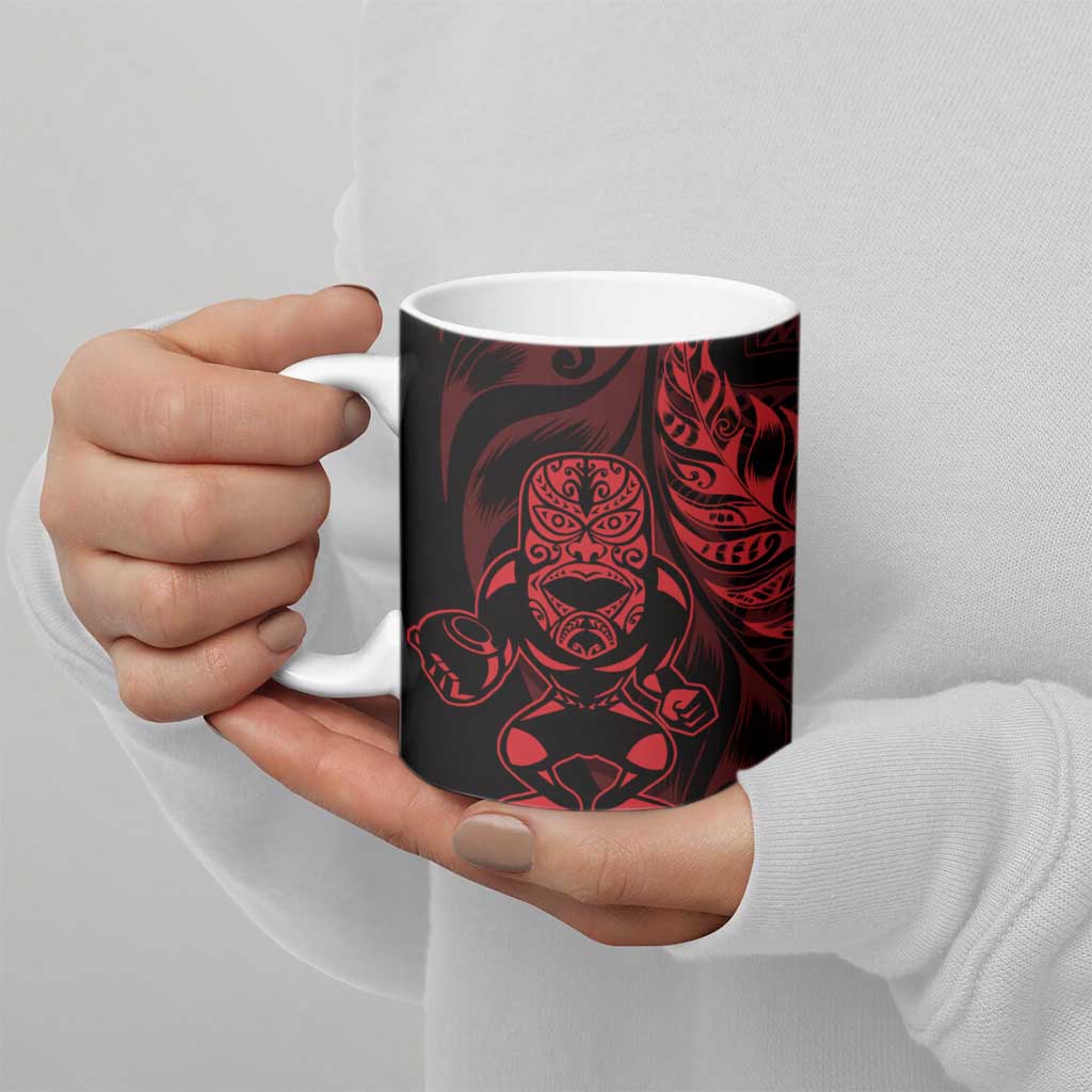New Zealand Lawn Bowls Custom Ceramic Mug Red Maori Warrior Tribal Silver Fern - Aussie Hoodie
