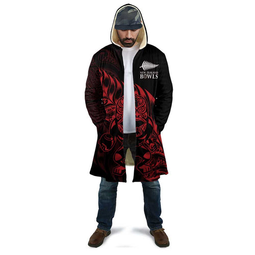 New Zealand Lawn Bowls Custom Cloak Red Maori Warrior Tribal Silver Fern - Aussie Hoodie
