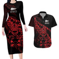 New Zealand Lawn Bowls Custom Couples Matching Long Sleeve Bodycon Dress and Hawaiian Shirt Red Maori Warrior Tribal Silver Fern - Aussie Hoodie