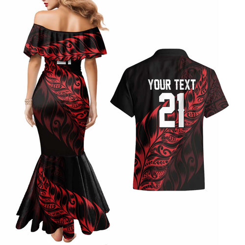 New Zealand Lawn Bowls Custom Couples Matching Mermaid Dress and Hawaiian Shirt Red Maori Warrior Tribal Silver Fern - Aussie Hoodie
