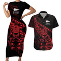 New Zealand Lawn Bowls Custom Couples Matching Short Sleeve Bodycon Dress and Hawaiian Shirt Red Maori Warrior Tribal Silver Fern - Aussie Hoodie