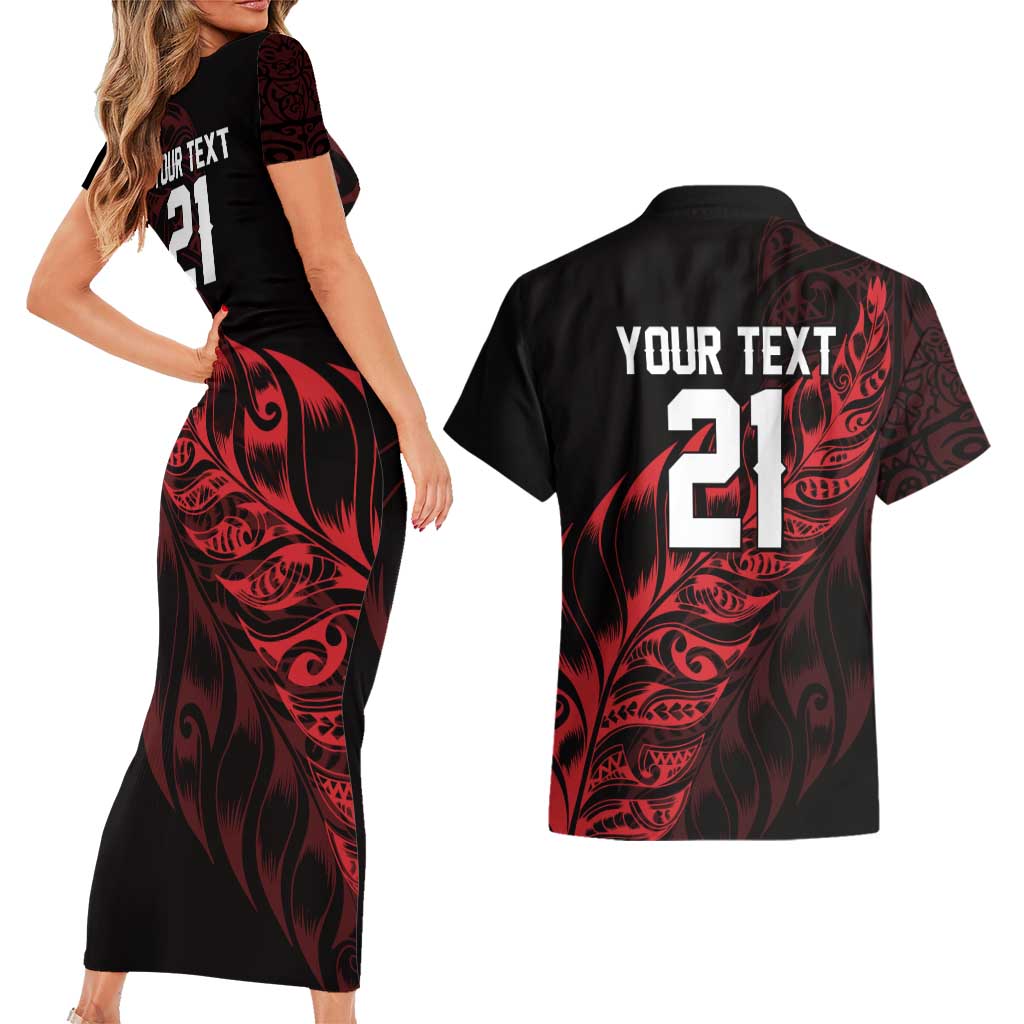 New Zealand Lawn Bowls Custom Couples Matching Short Sleeve Bodycon Dress and Hawaiian Shirt Red Maori Warrior Tribal Silver Fern - Aussie Hoodie