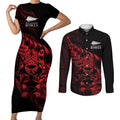 New Zealand Lawn Bowls Custom Couples Matching Short Sleeve Bodycon Dress and Long Sleeve Button Shirt Red Maori Warrior Tribal Silver Fern - Aussie Hoodie