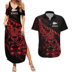 New Zealand Lawn Bowls Custom Couples Matching Summer Maxi Dress and Hawaiian Shirt Red Maori Warrior Tribal Silver Fern - Aussie Hoodie