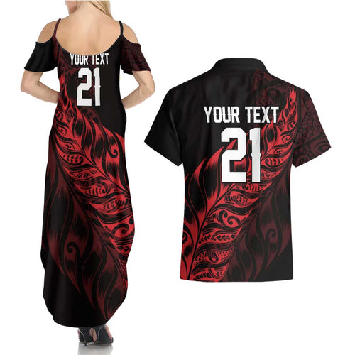 New Zealand Lawn Bowls Custom Couples Matching Summer Maxi Dress and Hawaiian Shirt Red Maori Warrior Tribal Silver Fern - Aussie Hoodie