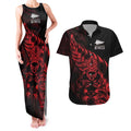 New Zealand Lawn Bowls Custom Couples Matching Tank Maxi Dress and Hawaiian Shirt Red Maori Warrior Tribal Silver Fern - Aussie Hoodie