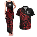 New Zealand Lawn Bowls Custom Couples Matching Tank Maxi Dress and Hawaiian Shirt Red Maori Warrior Tribal Silver Fern - Aussie Hoodie