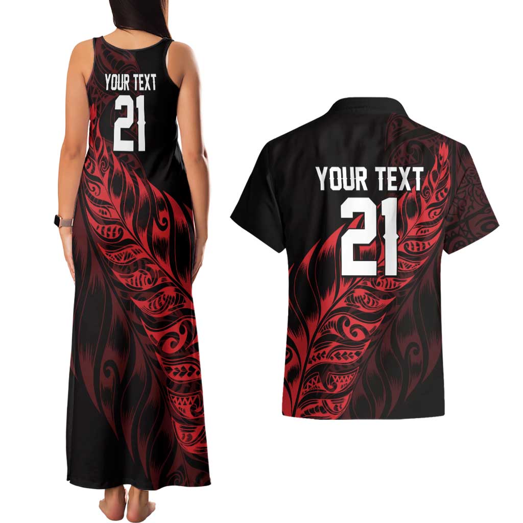 New Zealand Lawn Bowls Custom Couples Matching Tank Maxi Dress and Hawaiian Shirt Red Maori Warrior Tribal Silver Fern - Aussie Hoodie