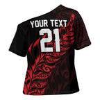 New Zealand Lawn Bowls Custom Cross Shoulder Shirt Red Maori Warrior Tribal Silver Fern - Aussie Hoodie
