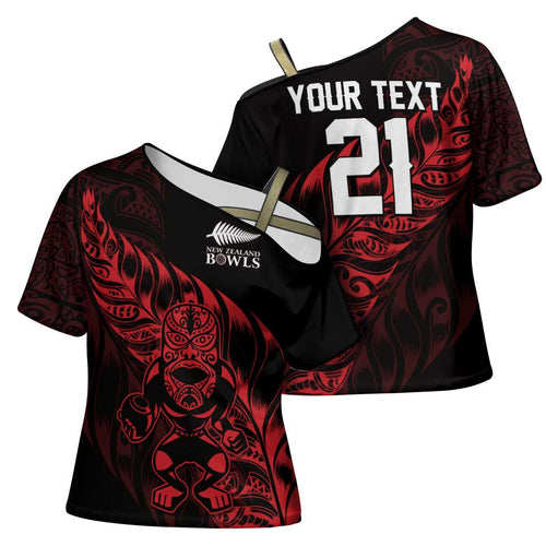 New Zealand Lawn Bowls Custom Cross Shoulder Shirt Red Maori Warrior Tribal Silver Fern - Aussie Hoodie