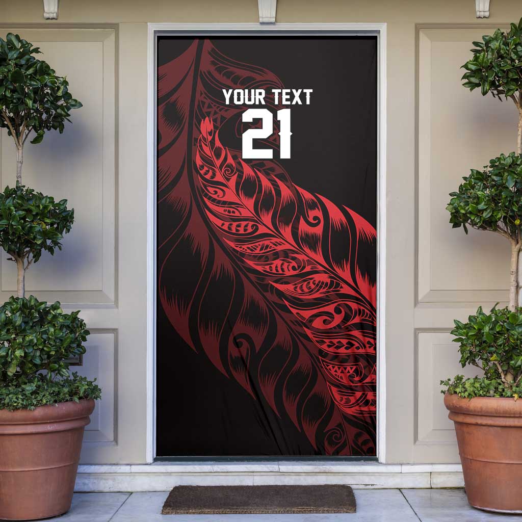 New Zealand Lawn Bowls Custom Door Cover Red Maori Warrior Tribal Silver Fern - Aussie Hoodie