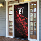 New Zealand Lawn Bowls Custom Door Cover Red Maori Warrior Tribal Silver Fern - Aussie Hoodie