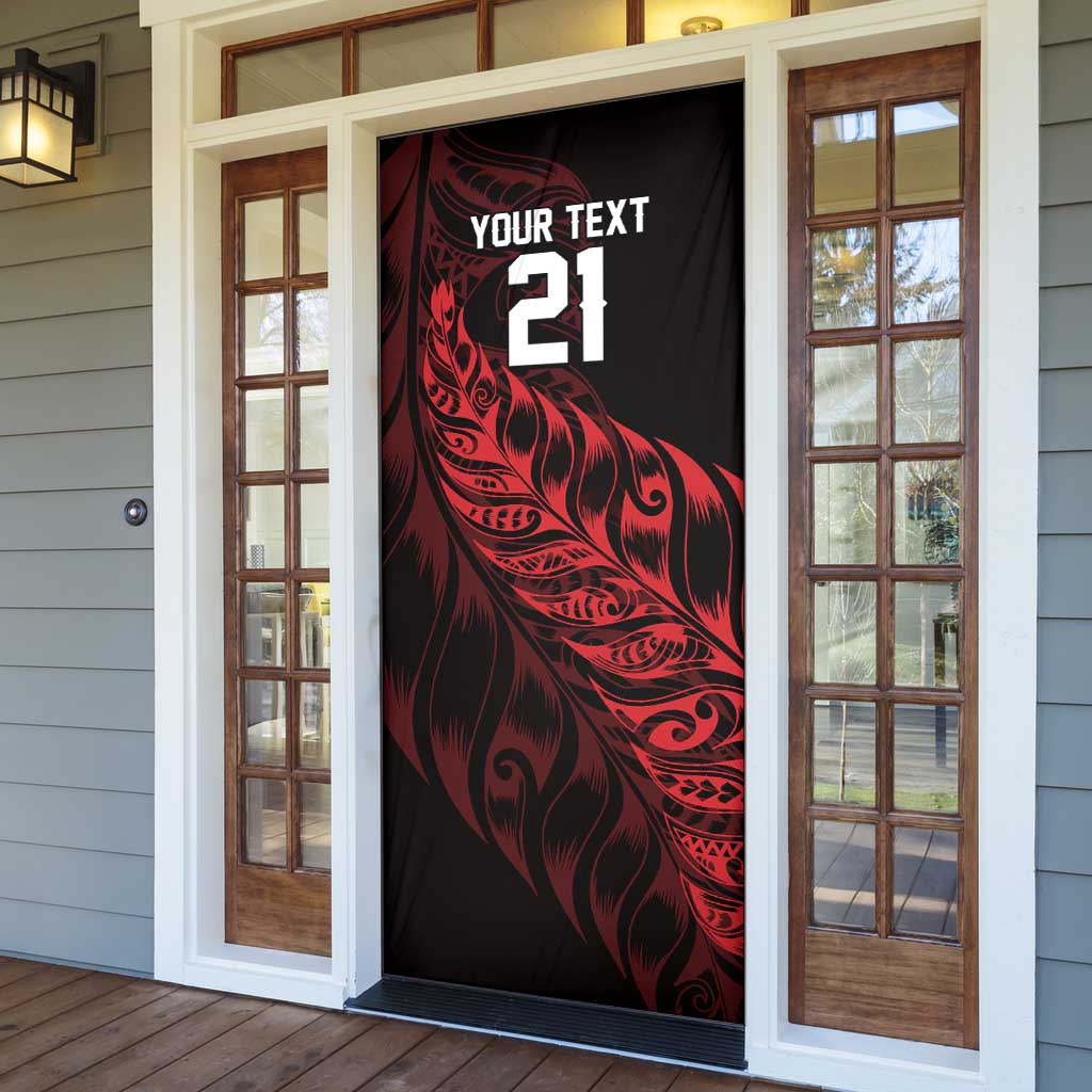 New Zealand Lawn Bowls Custom Door Cover Red Maori Warrior Tribal Silver Fern - Aussie Hoodie