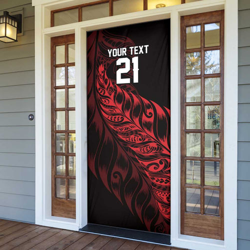 New Zealand Lawn Bowls Custom Door Cover Red Maori Warrior Tribal Silver Fern - Aussie Hoodie