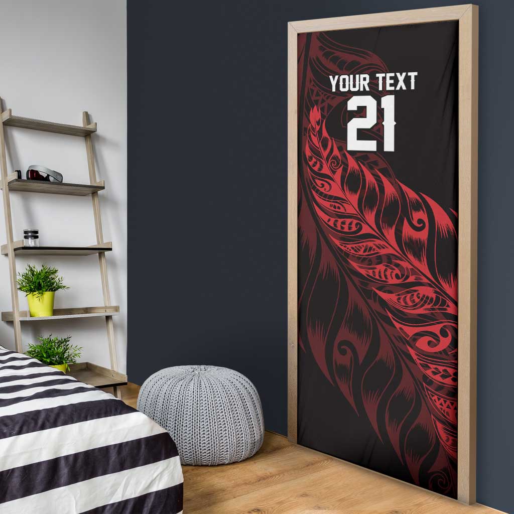 New Zealand Lawn Bowls Custom Door Cover Red Maori Warrior Tribal Silver Fern - Aussie Hoodie